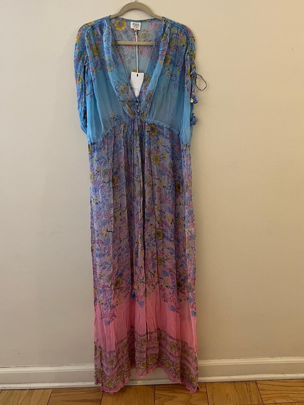 HEMANT & NANDITA Pastel Floral V-Neck Dress